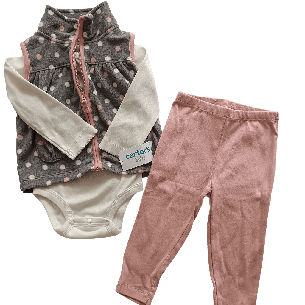 Conjunto Carters Con Chaleco  Plomo Y Rosa